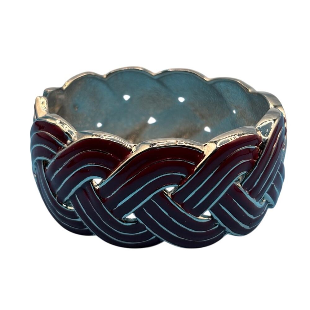 Bold Red and Silver Tone Woven Design Hinged Bangle Bracelet Vintage‎ Statement